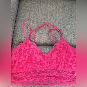 Lace Bralette in Vibrant Pink Womens Size Medium